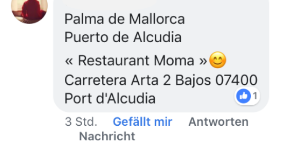 Dirección recomendada del restaurante SG en Mallorca